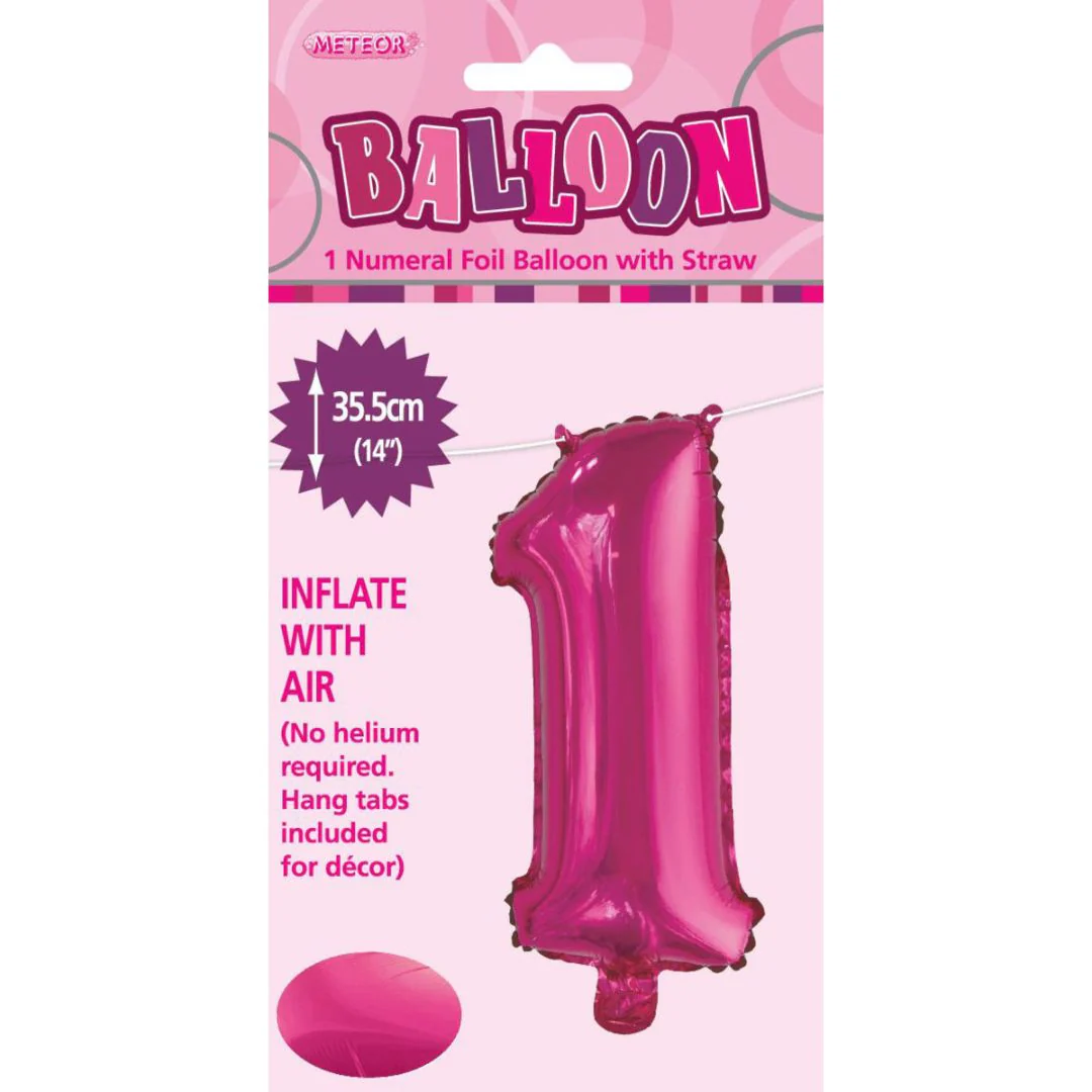Numeral Foil Balloon 35cm Hot Pink - 1 - Image 2
