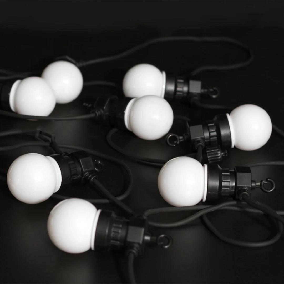 10 RGB LED Opal Globes Festoon Light Black 10M