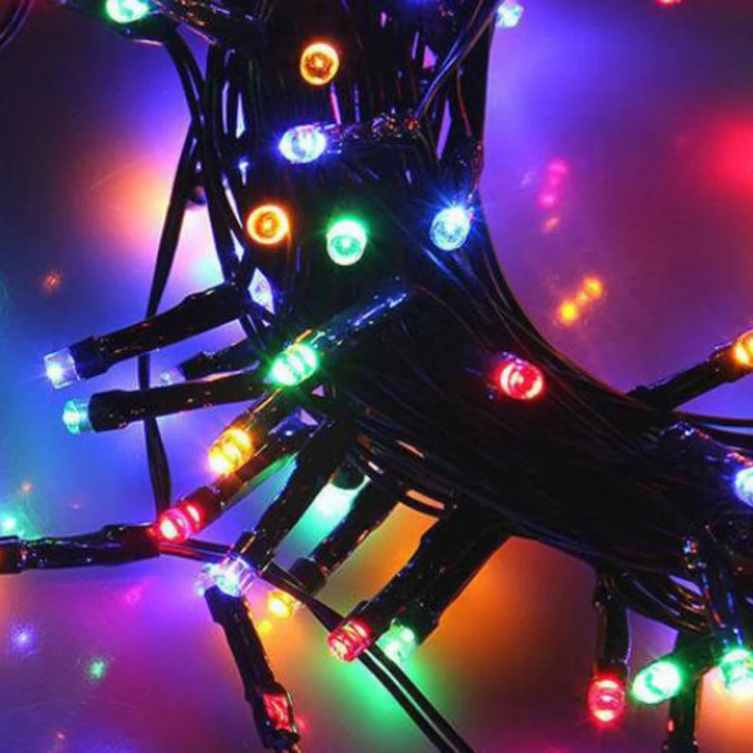 100 LED Fairy Light Chain Dark Green Cable - Multicolour
