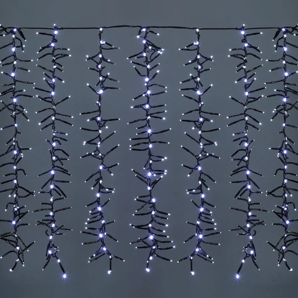 1092 LED Waterfall Cluster Icicle Lights - White with White Waterfall - Image 2