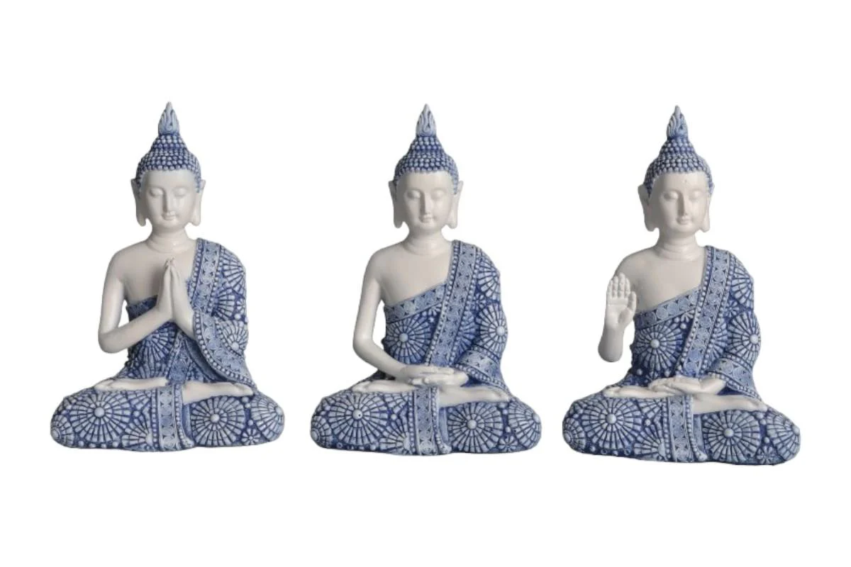 12CM RULAI BUDDHA IN BLUE/WHITE ROBE 3AS