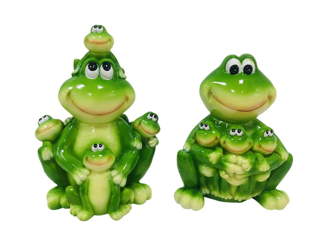 14CM SHINY GREEN FAMILY FROG 2 ASS