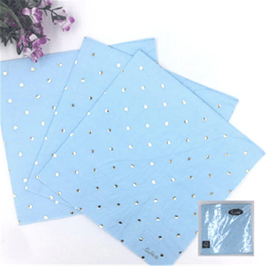 Dotty Napkin With Gold Blue 33X33 Pk Of 20