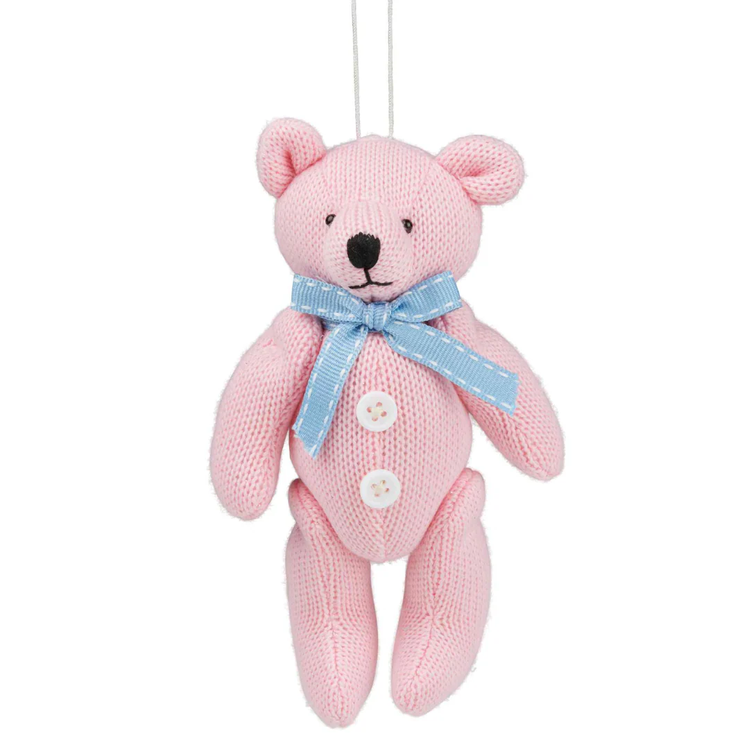 Pink Fabric Teddy Hanging Christmas Deco 21cm - Image 2
