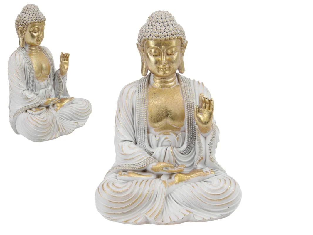 Sitting Rulai Buddha White/Gold 21cm