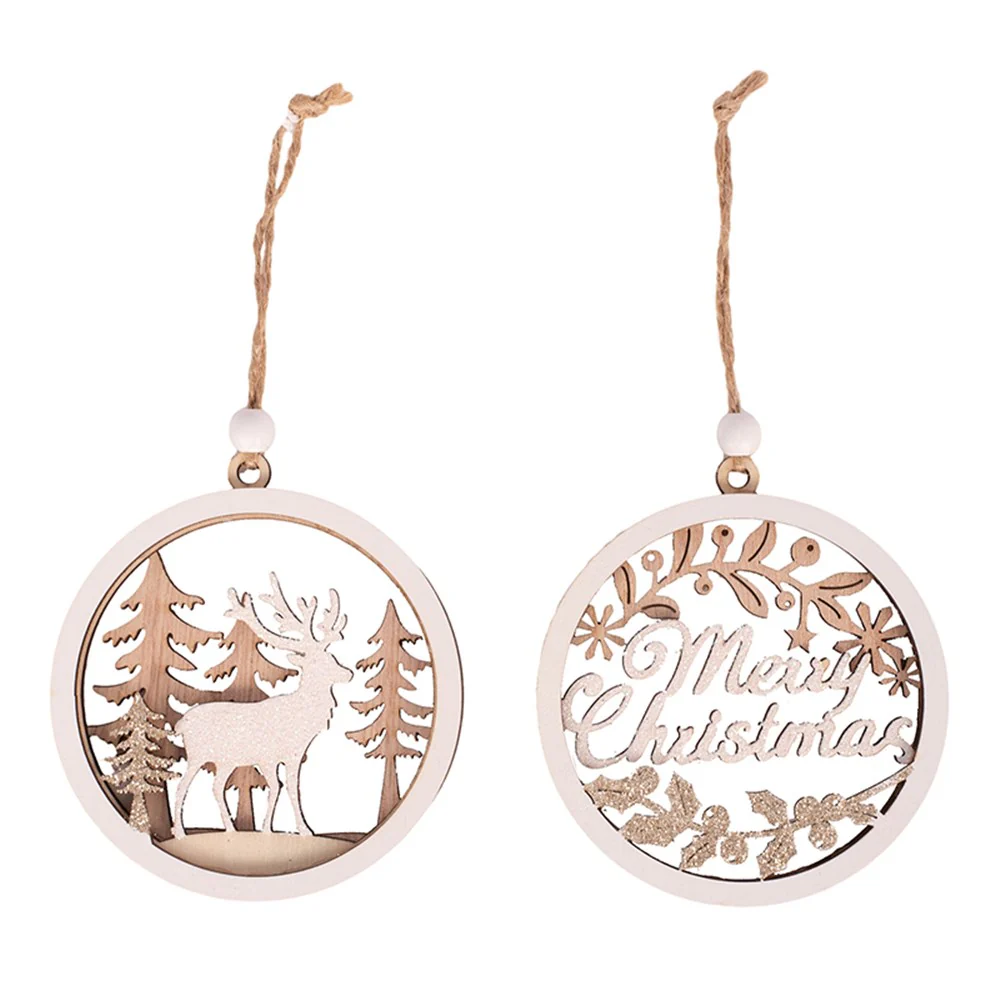 2A MDF WHITE & NATURAL TREE ORNAMENT 8CM