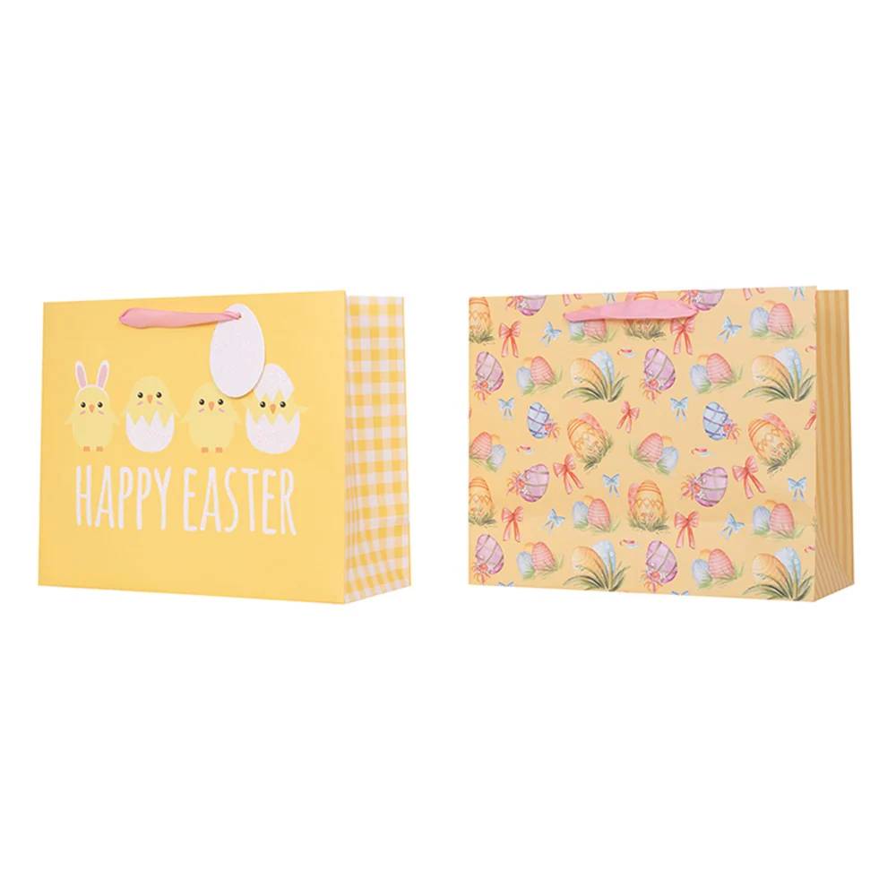 CHICK HORIZONTAL GIFT BAG 2 ASSORTED YELLOW EASTER EGGS, YELLOW MED 26X32X12.7CM
