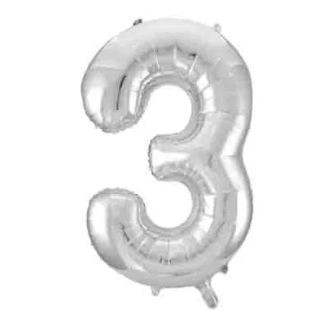 FOIL BALLOON 86cm Silver Number #3