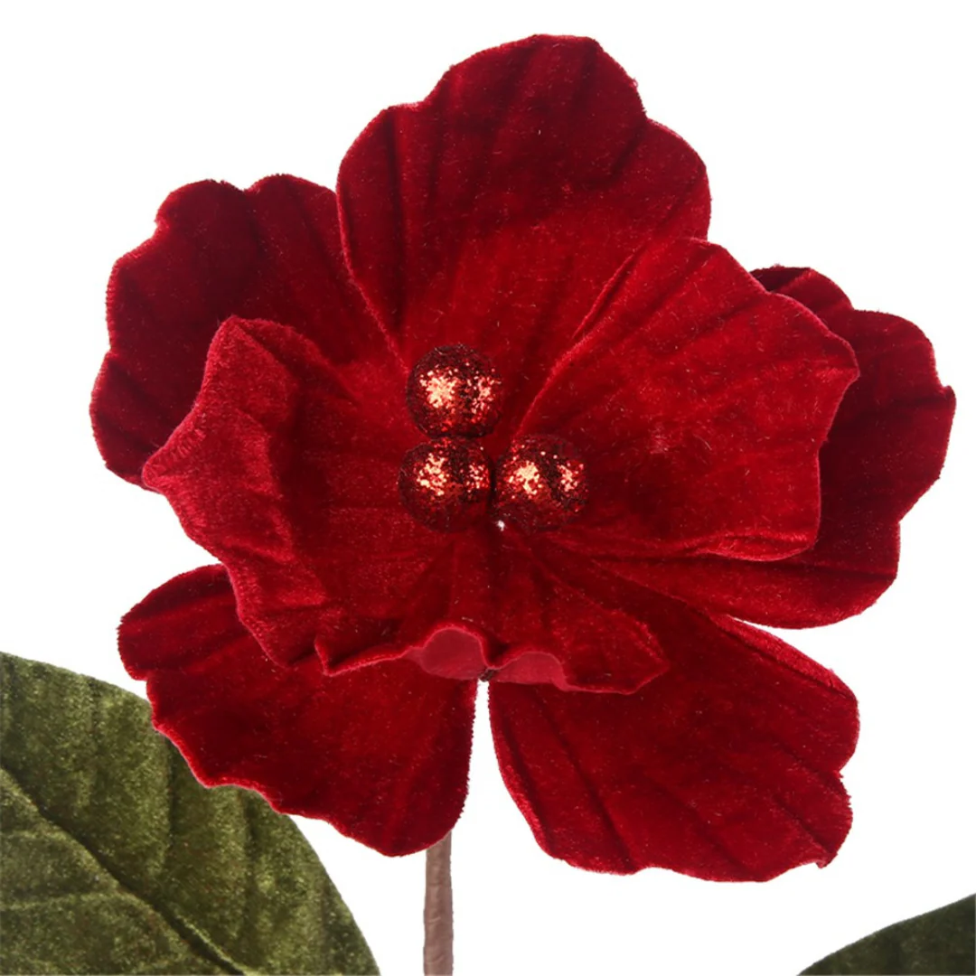 3 Red Magnolia Stem with Leaves 73cm - Image 3