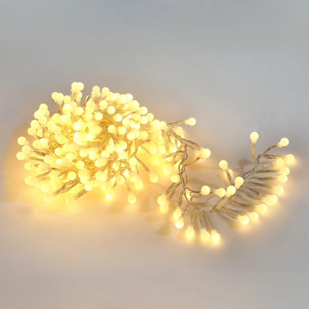 300 LED Connectable Cluster String Light with Cherry Balls Warm White Clear