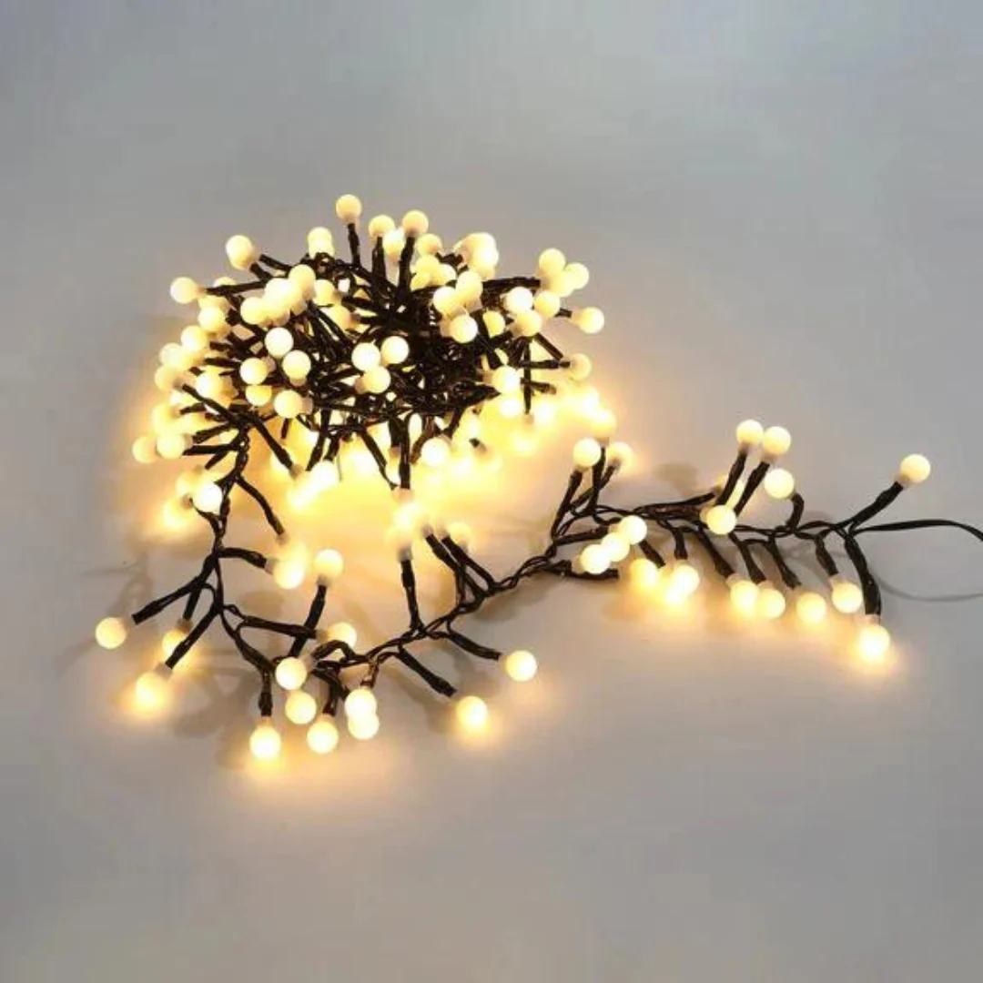 300 LED Connectable Cluster String Light with Cherry Balls Warm White Dark