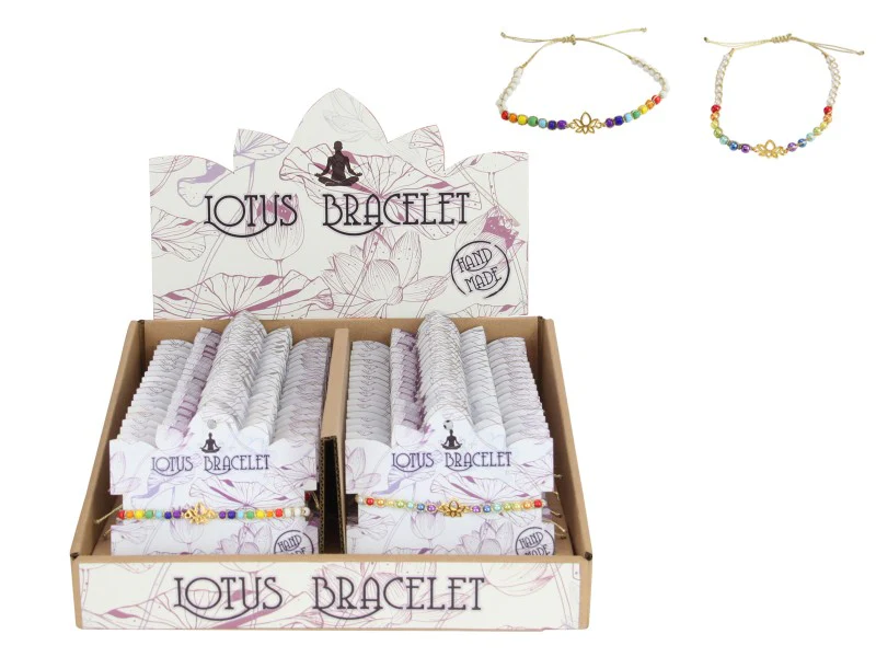 36PCS CHAKRA LOTUS CHARM BRACELET W/DISP