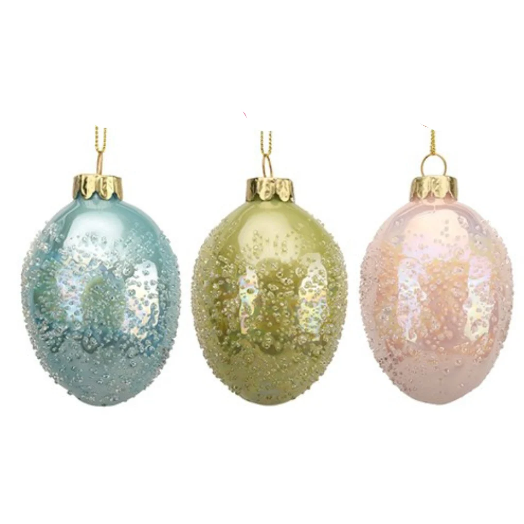 3A HANGING GLASS EGG DECORATION 6X9CM PINK, BLUE, MINT