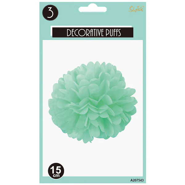 Decoratives Puffs Mint 15Cm Pk Of 3