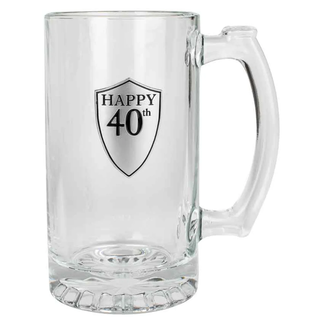 40th Beer Stein with Handle PewterLook Badge Look 16cm 500ml