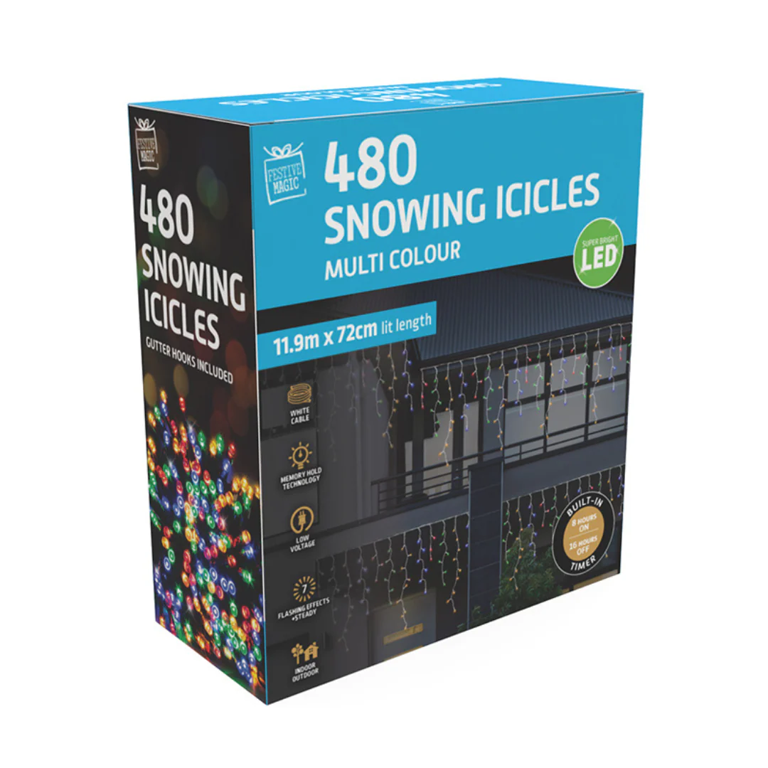LED Snowing Icicle Lights 480 Multi Colour - Image 2