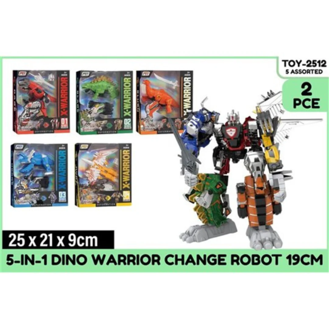5 in 1 Dino Warrior Change Robot 2pce 19cm 5 Asstd