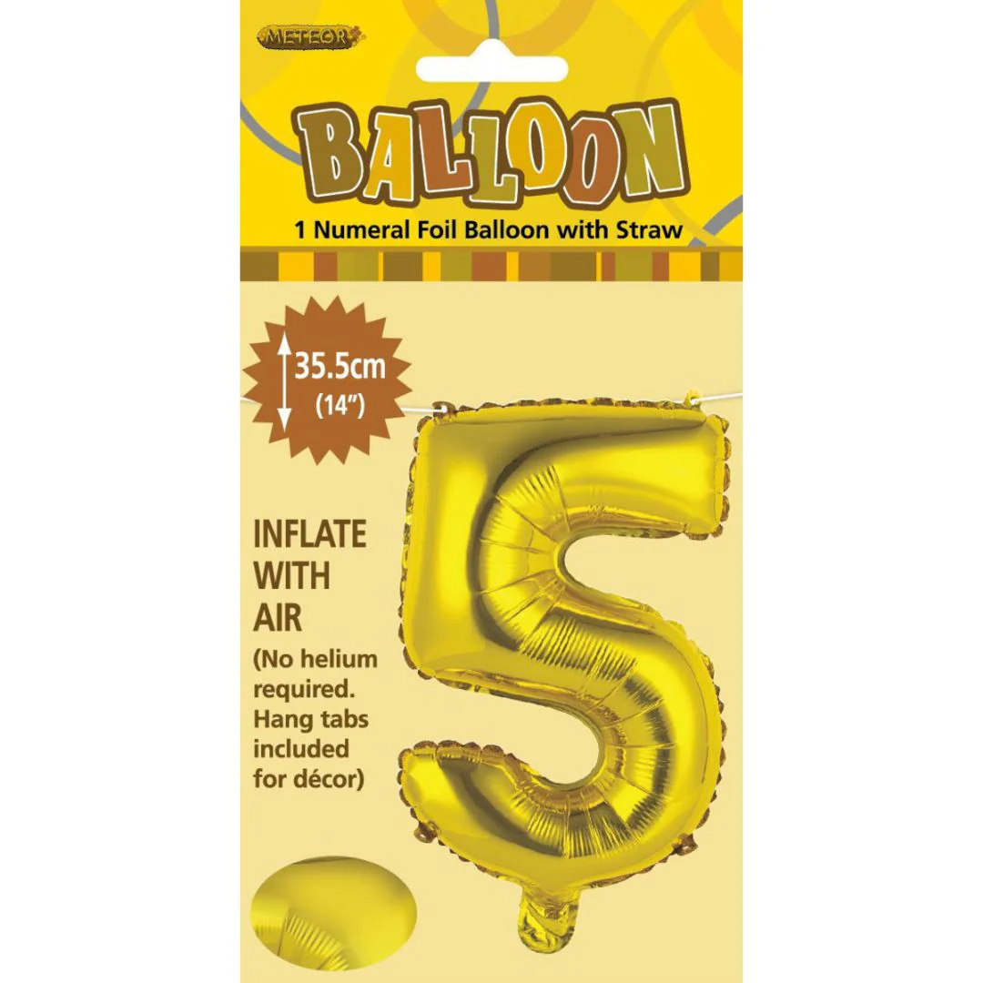 Numeral Foil Balloon 35cm Gold - 5 - Image 2