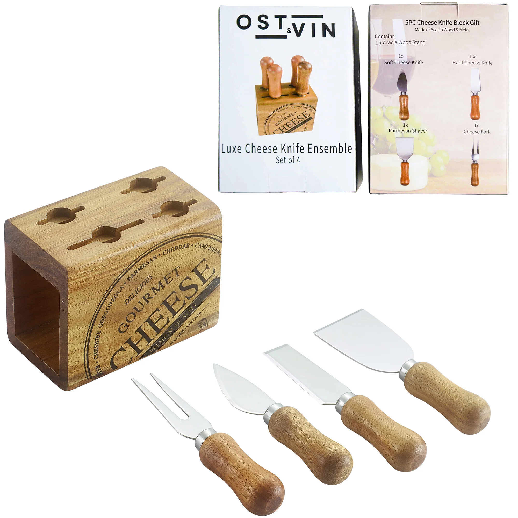 5PC Cheese KnifeBlock Gift10x8
