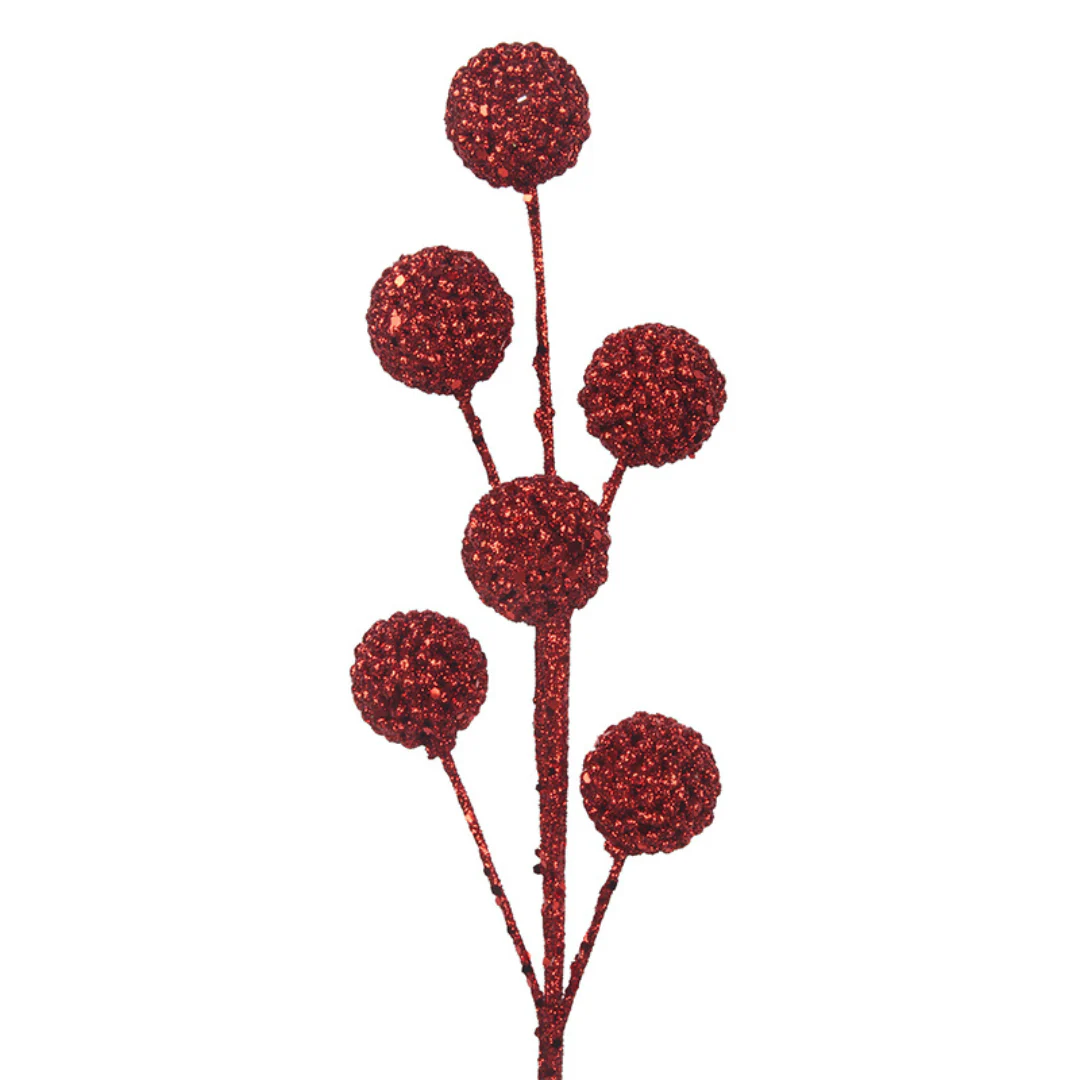 6 Ball Red Glitter Stem 46cm - Image 2