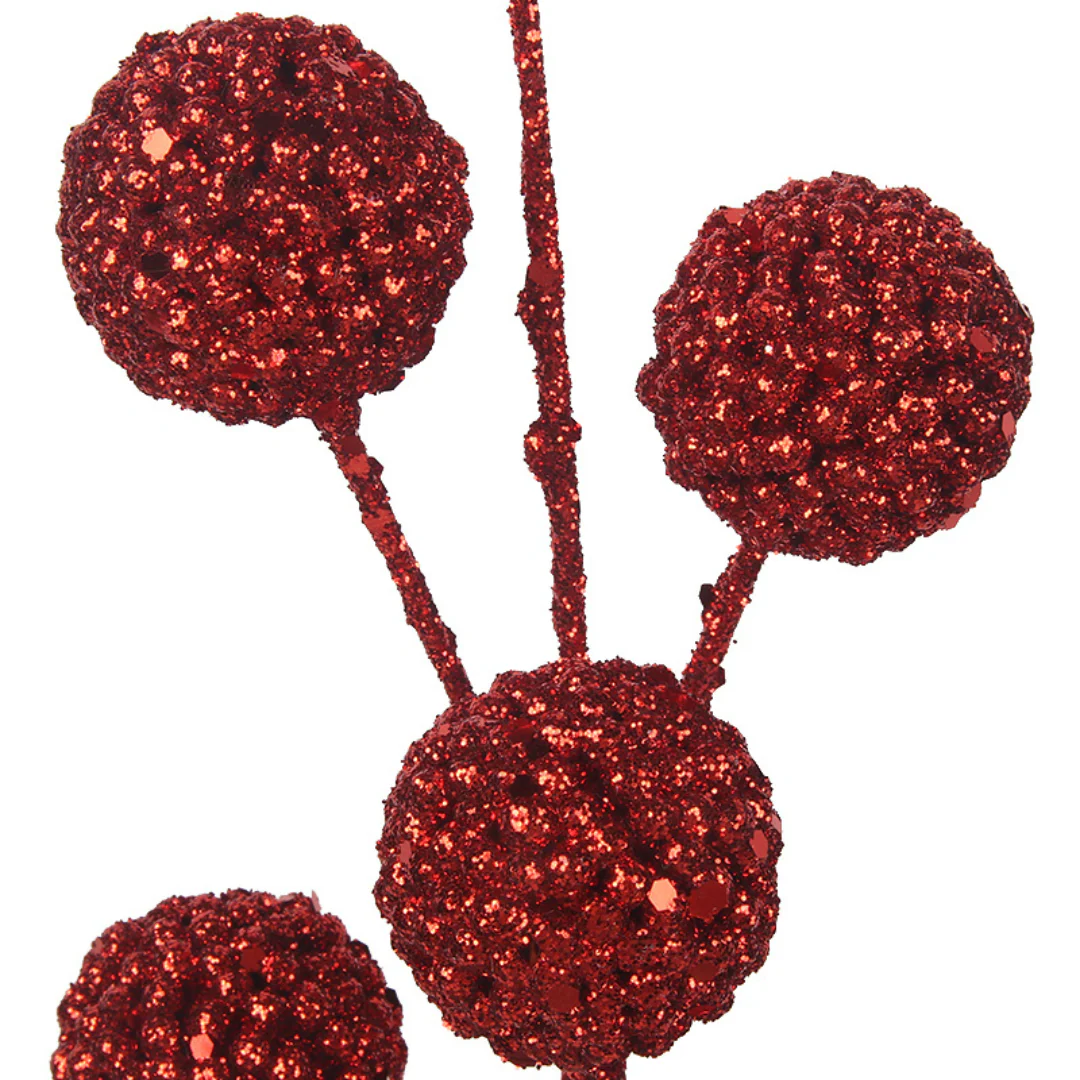 6 Ball Red Glitter Stem 46cm - Image 3