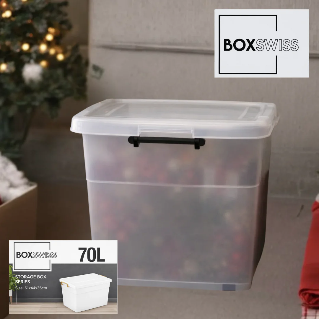 PLASTIC STORAGE BOX 70L +WHEELS BLACK HANDLES