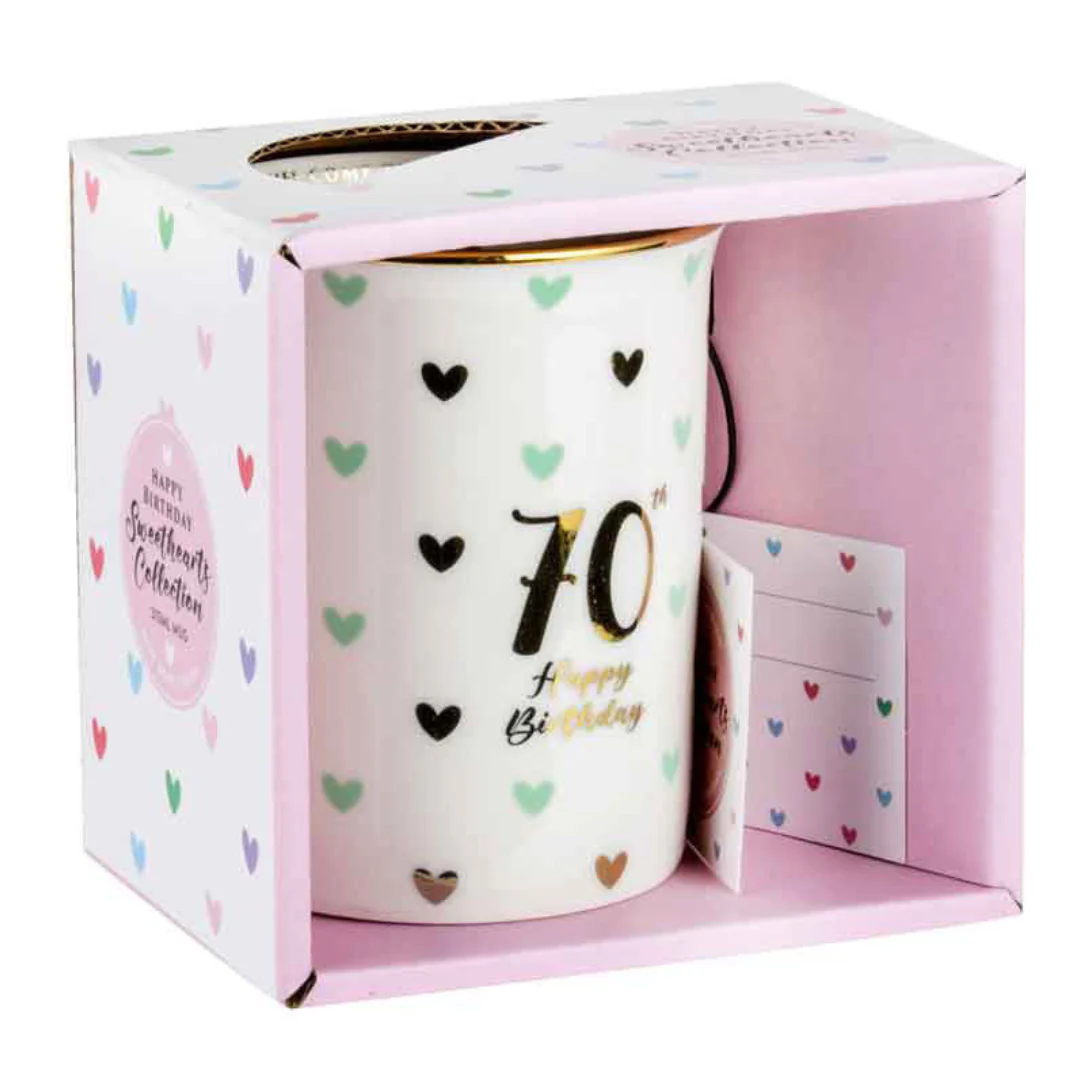 70th Sweet Heart Mug With Gold Handle 360ml