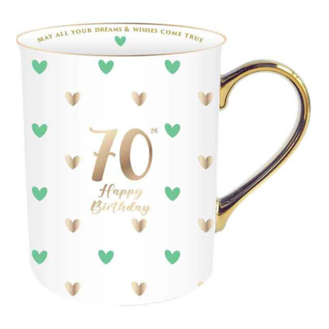 70th Sweet Heart Mug With Gold Handle 360ml - Image 2