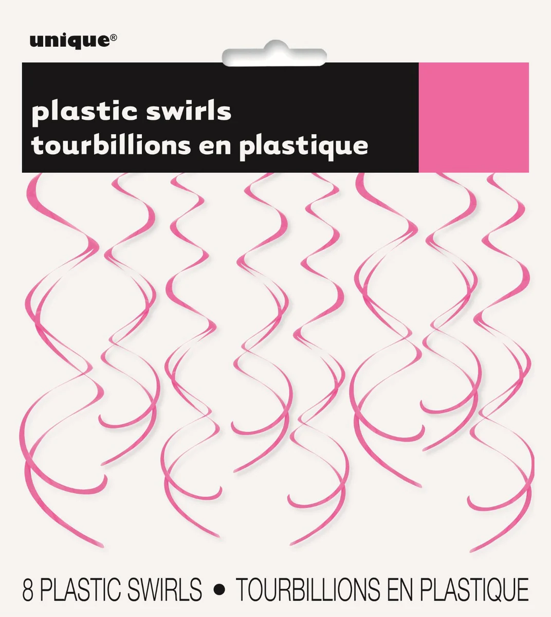 8 Hanging Swirl Decorations 66cm - Hot Pink