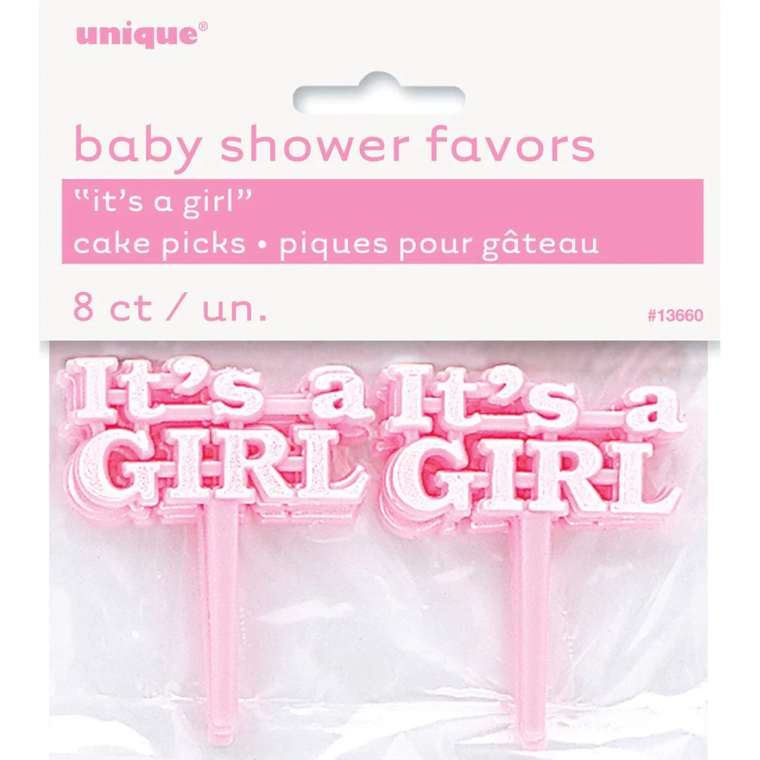 8 Its A Girl Cake Picks Pink
