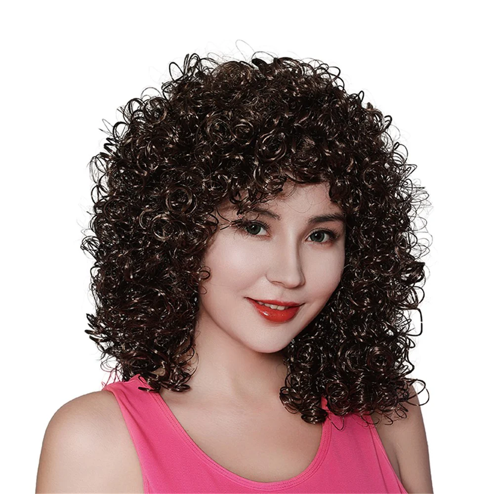 80S FEMALE BOOGIE BABE BROWN CURLY WIG