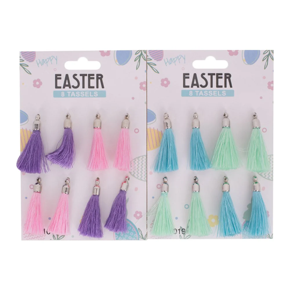TASSEL 8PC 4CM 2 ASSORTED GREEN & BLUE, PURPLE & PINK