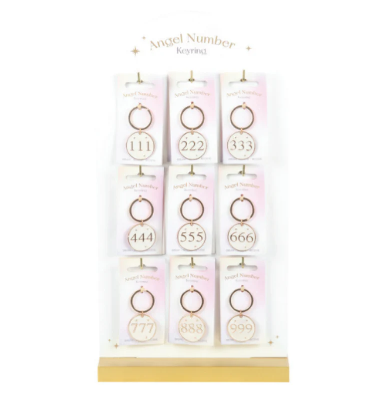 Angel Number Metal Keyrings on Display 9