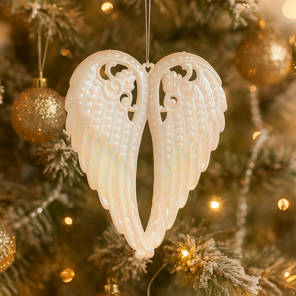 Angel Wing Acrylic Tree Ornament 11x14.3cm White Iridescent