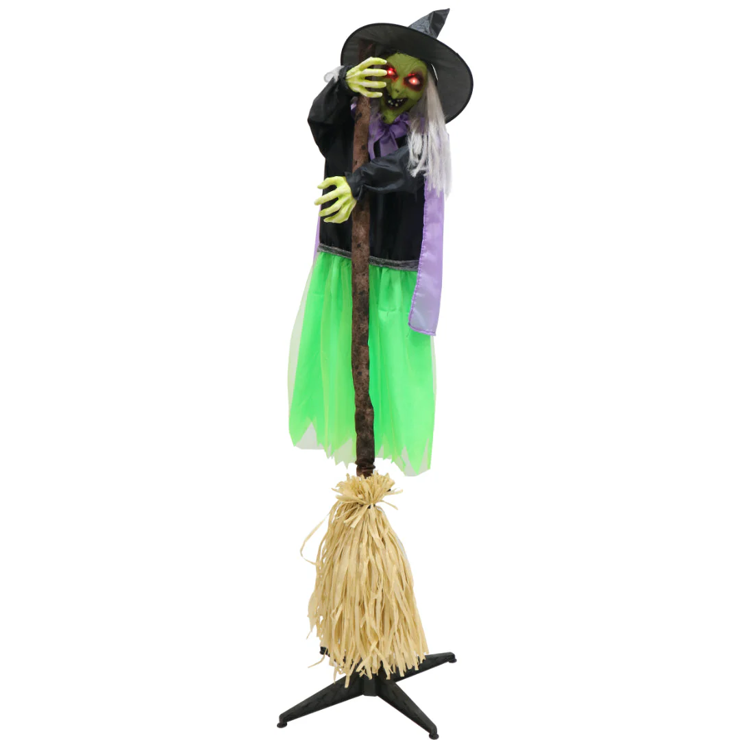 Animated Standing Witch with Broom Battery Operated 1.9m
