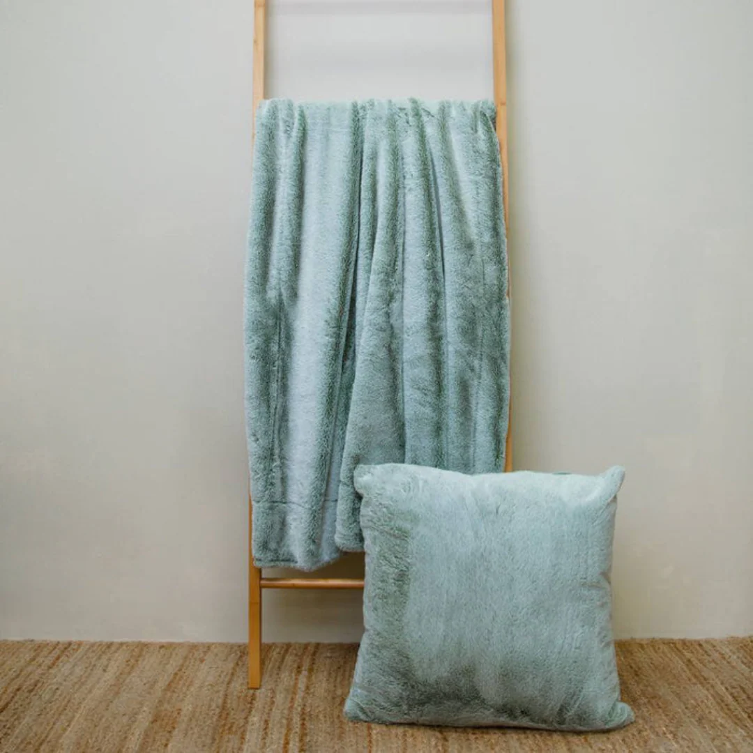 Archie Faux Fur Throw 130x160cm Sage - Image 5