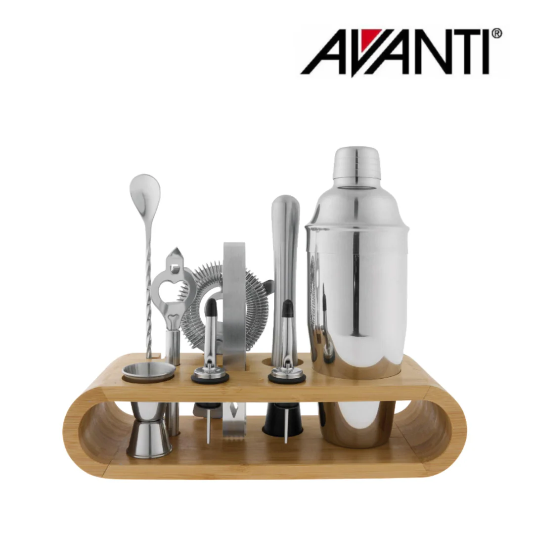 Avanti Bar Set With Bamboo Stand - 10 Piece