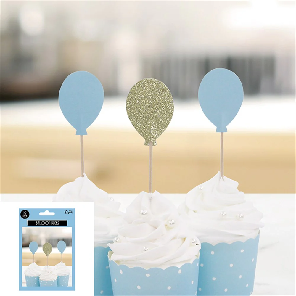 Balloon Picks 10Cm 12Pk - Blue/Champagne