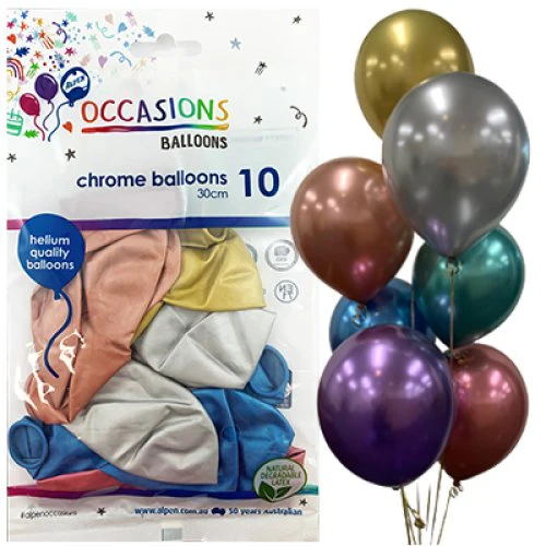 Balloons Latex Chrome Assorted Colours 30cm P10