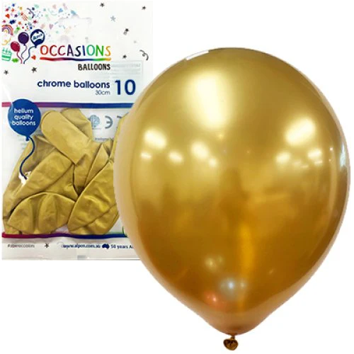 Balloons Latex Chrome Gold 30cm Pkt10