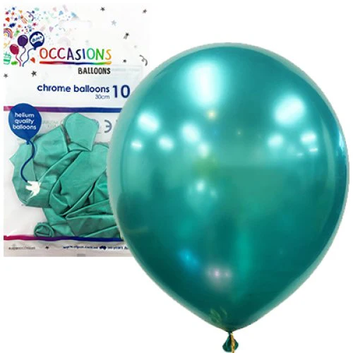 Balloons Latex Chrome Green 30cm Pkt10