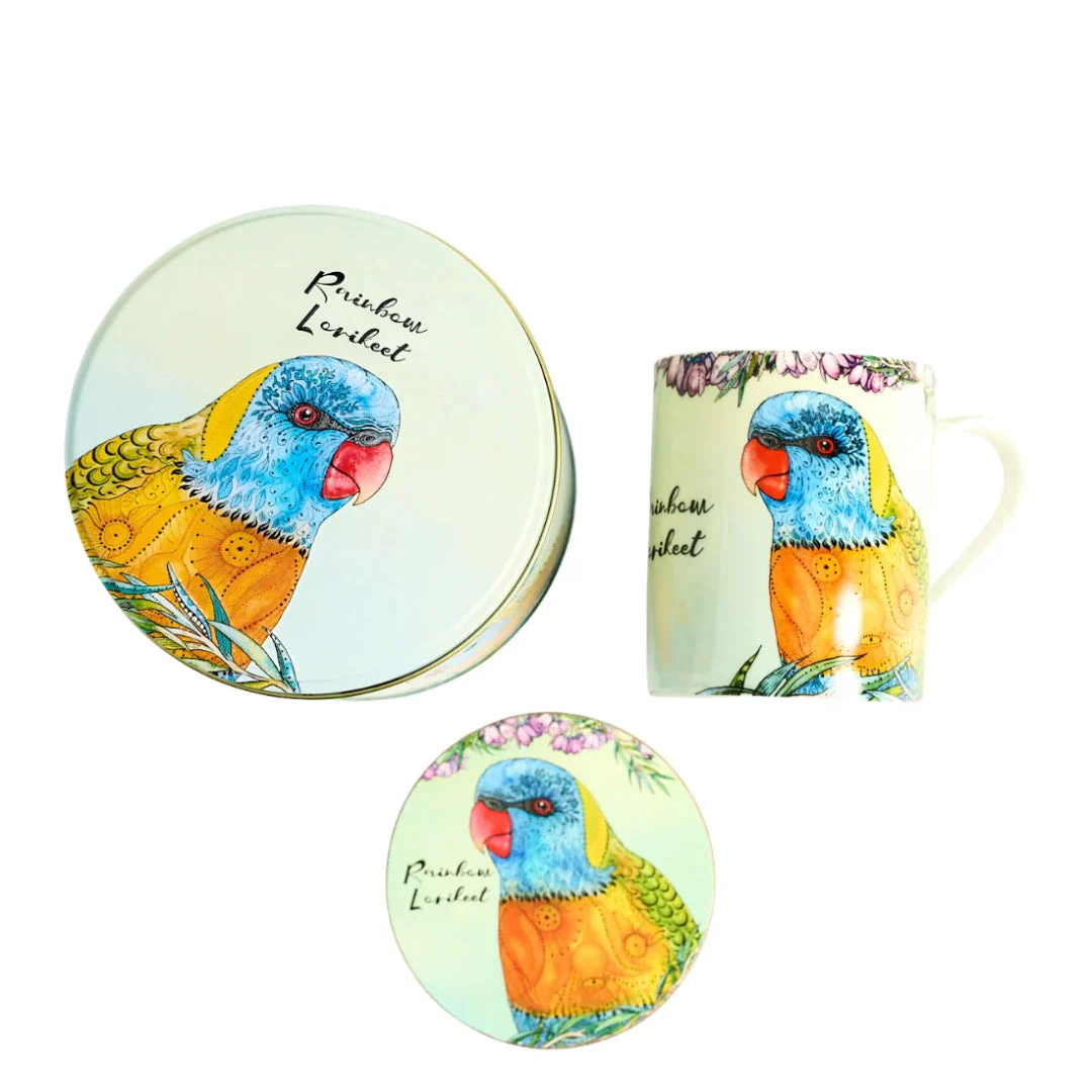Banksia Red Rainbow Lorikeet mug and coaster in a collectable tin - Image 3