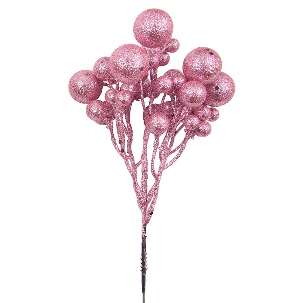 Bauble Glitter Bauble Cluster Stem Baby Pink 29x18cm