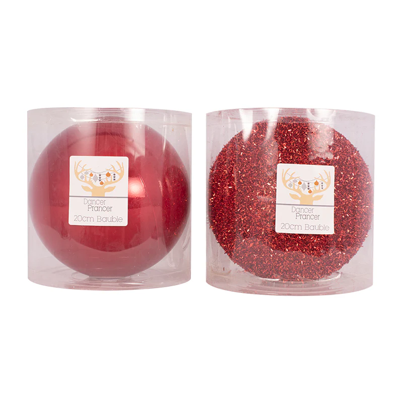 Bauble Pearl Finish and Tinsel Finish Red 20cm - Image 3