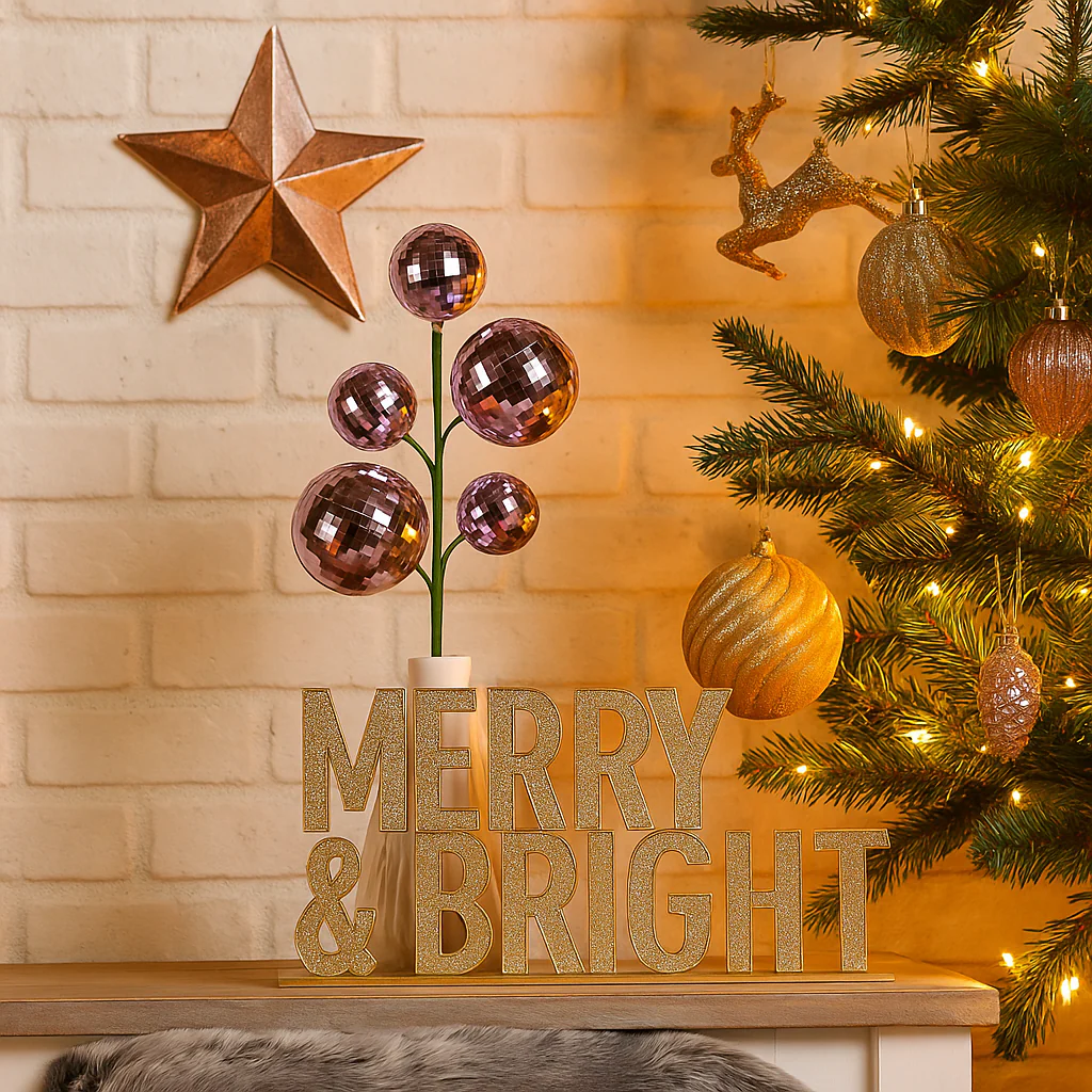 Bauble Pick- Pink Mirrored 56cm