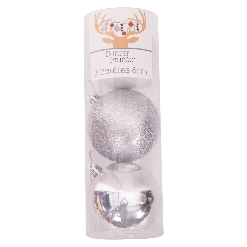 Bauble Shatterproof 8cm 3pk Silver - Image 3