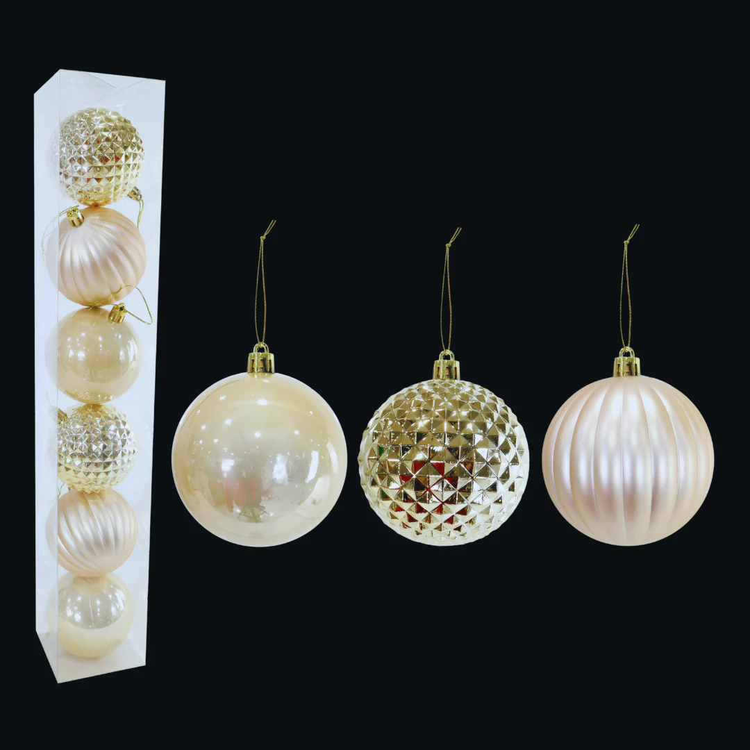 Baubles 8cm 6pk Champagne
