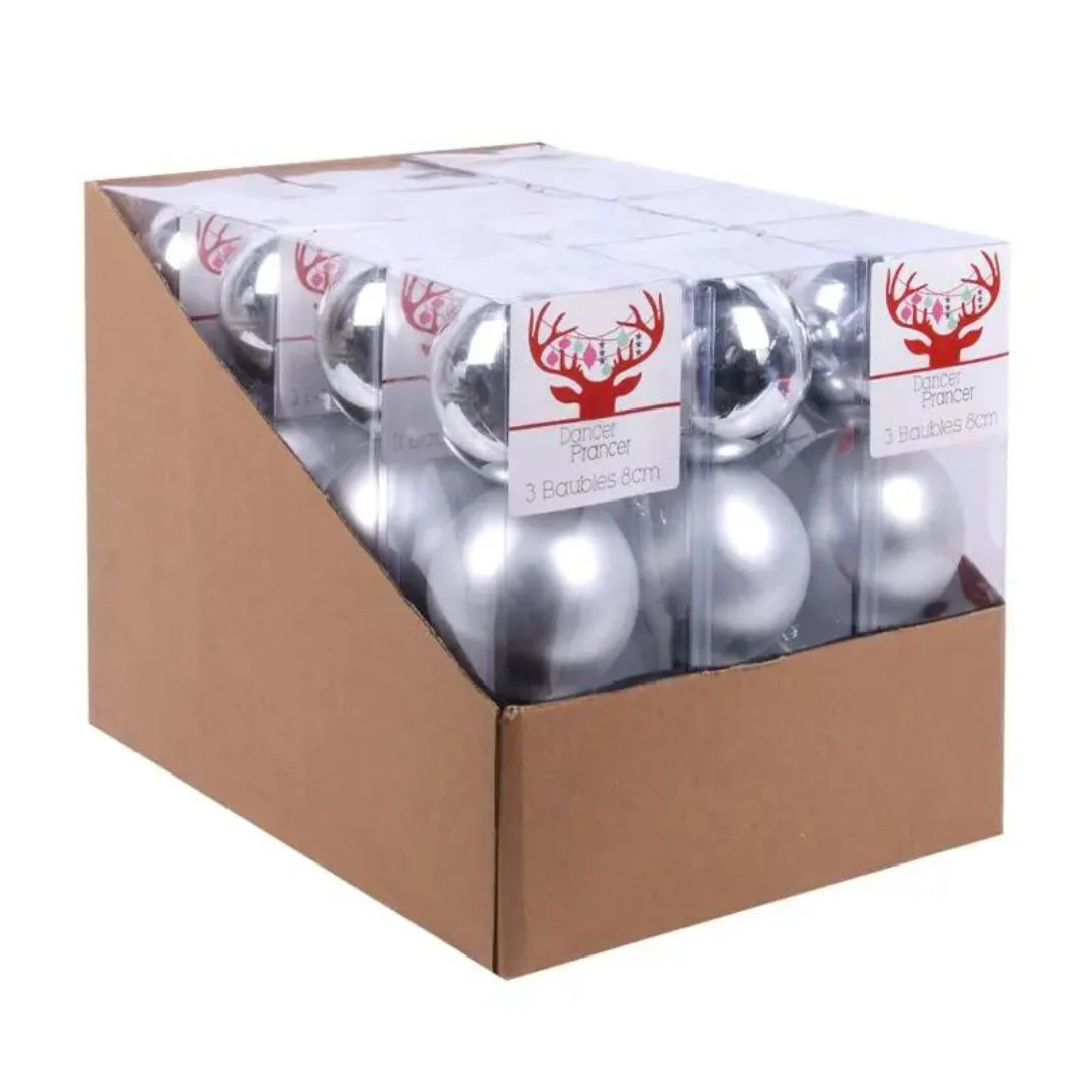 Baubles Silver 8cm 3pk - Image 4