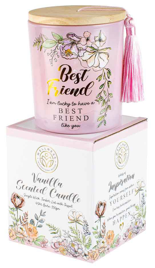 Best Friend Candle With Wood Lid and Tassel Vanilla 10x13cm