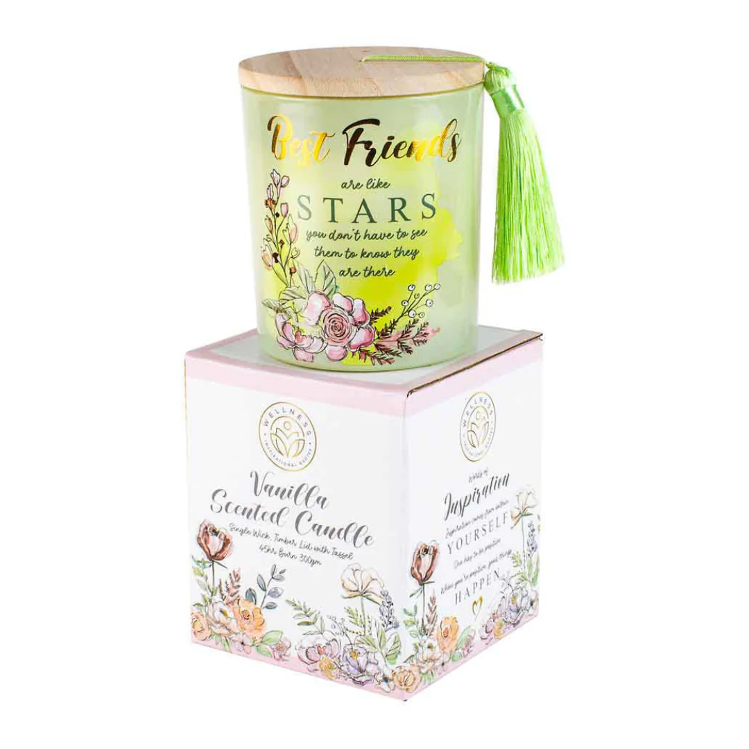 Best Friends Candle With Wood Lid and Tassel Vanilla 10x13cm